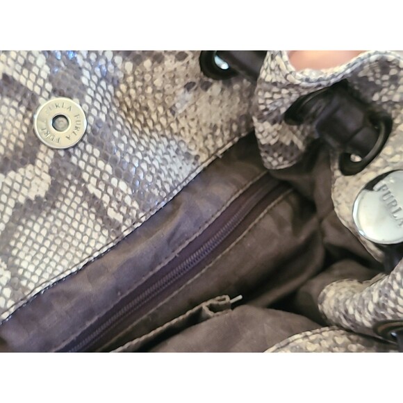 Vintage Furla Python Embossed Draw Leather Hand Bag Excell. Cond. Brown Neutral - Picture 10 of 12